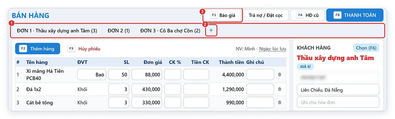 Bán nhiều đơn cùng lúc bằng các tab đơn trên phần mềm bán hàng TPSoft Web