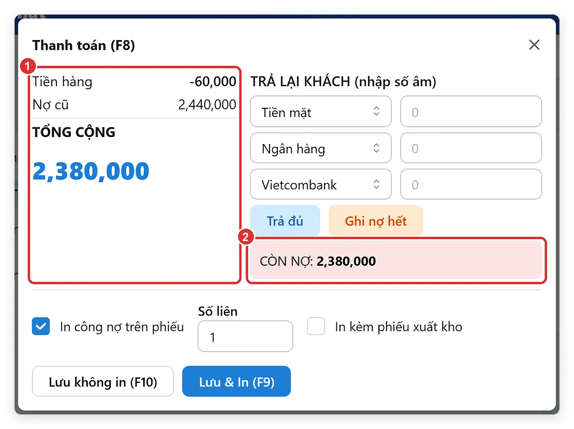 Khách quen trả hàng, tiền hàng trả được trừ vào công nợ