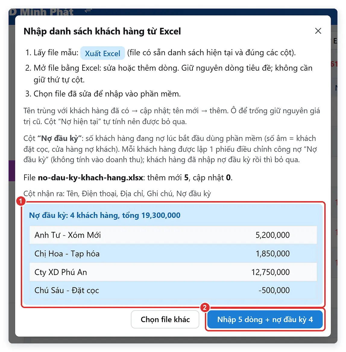 Xem trước danh sách nợ đầu kỳ trước khi nhập vào phần mềm