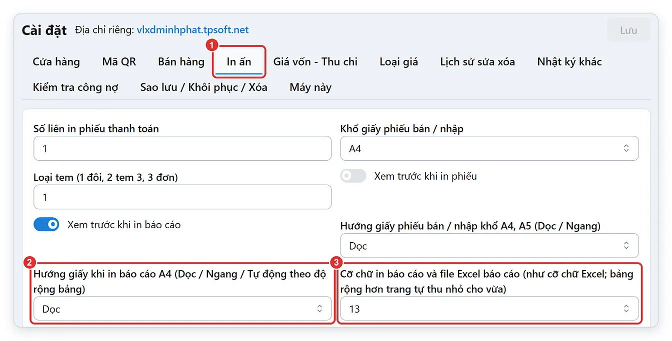 Cài đặt hướng giấy và cỡ chữ in báo cáo A4, file Excel