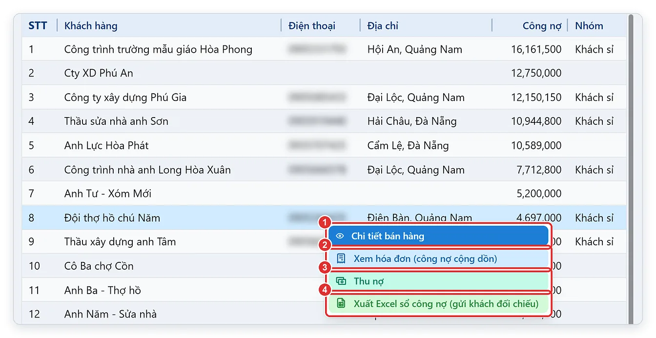 Thu nợ và xuất Excel sổ công nợ ngay từ sổ nợ khách hàng