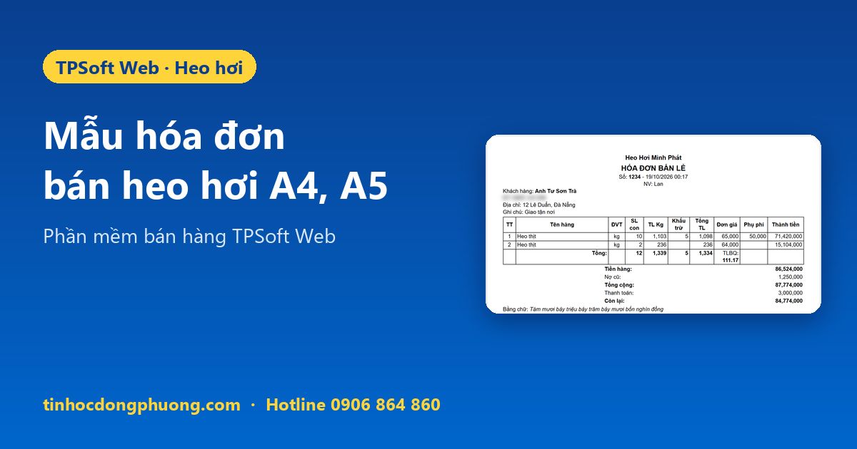 Mẫu hóa đơn bán heo hơi: số con, kg, khấu trừ, TLBQ