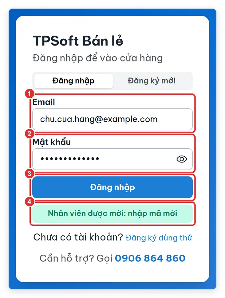 Đăng nhập TPSoft Web tại app.tpsoft.net bằng email và mật khẩu