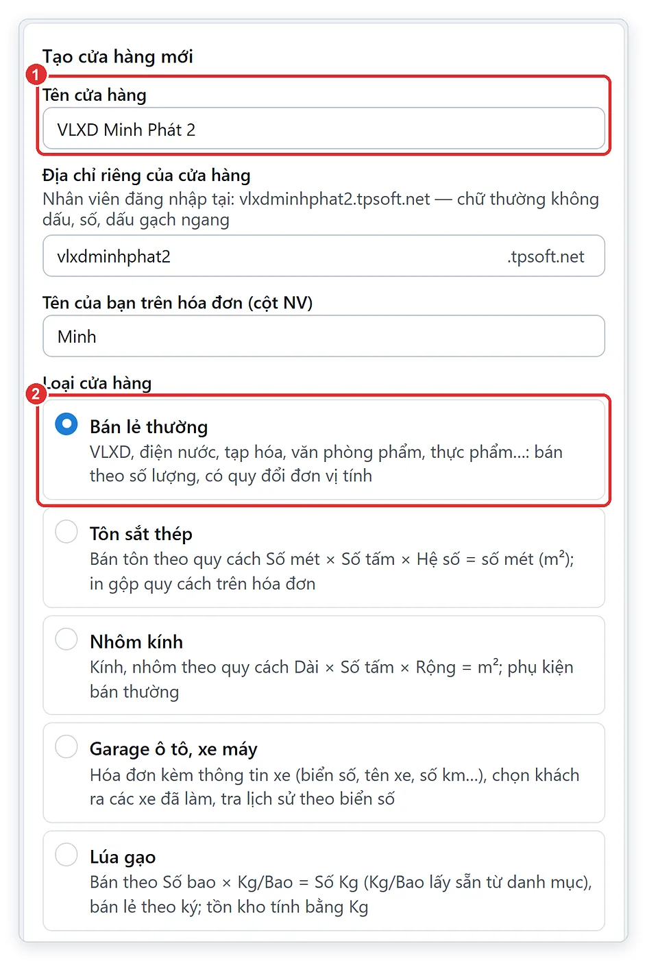 Tạo cửa hàng mới trên TPSoft Web để chuyển dữ liệu từ TPSoft Excel