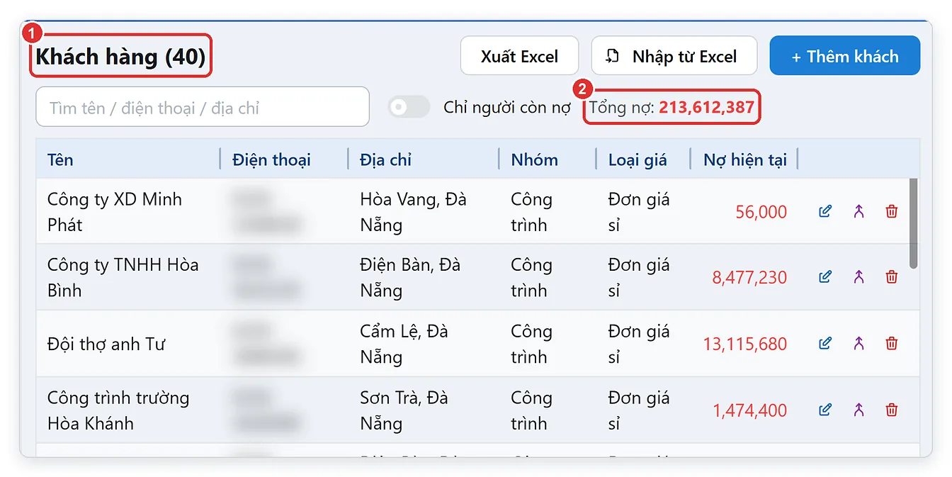 Kiểm tra tổng nợ khách hàng sau khi chuyển dữ liệu từ TPSoft Excel