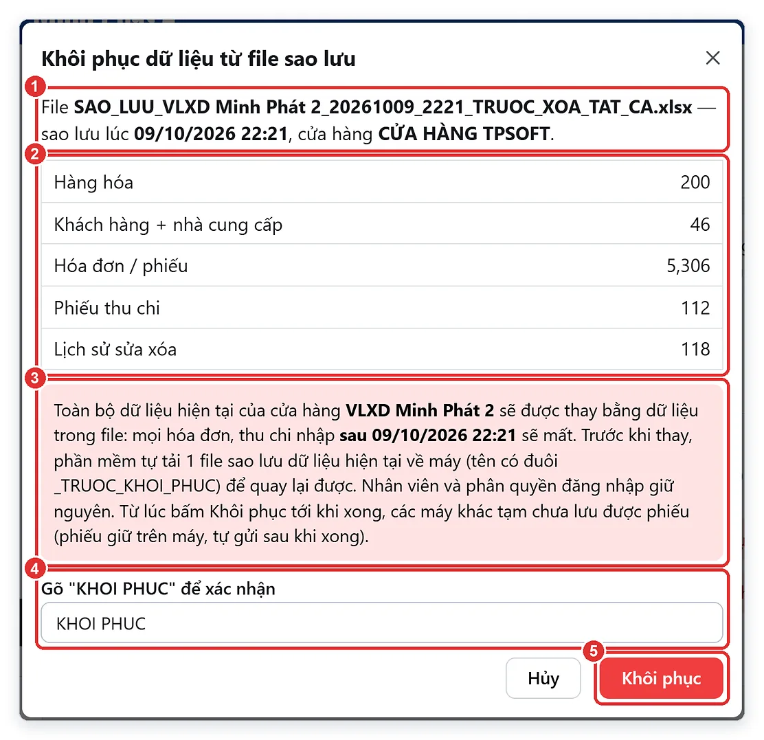 Khôi phục dữ liệu từ file sao lưu trên TPSoft Web