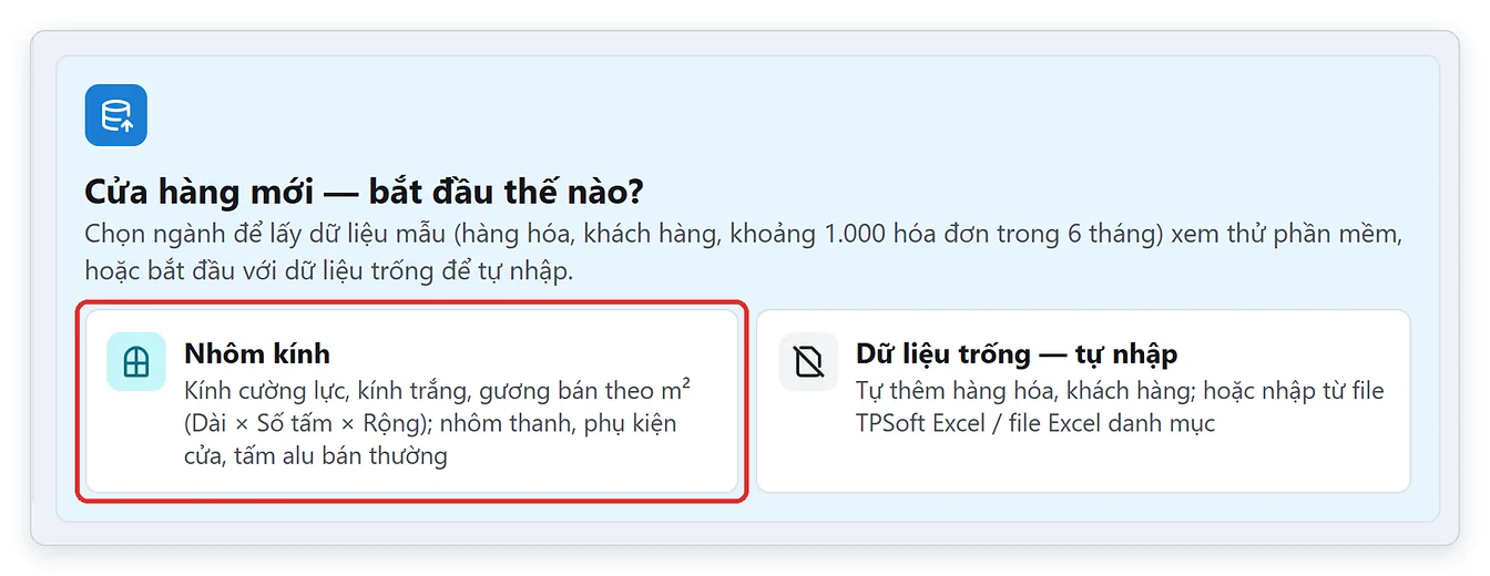 Lấy dữ liệu mẫu ngành nhôm kính để dùng thử phần mềm