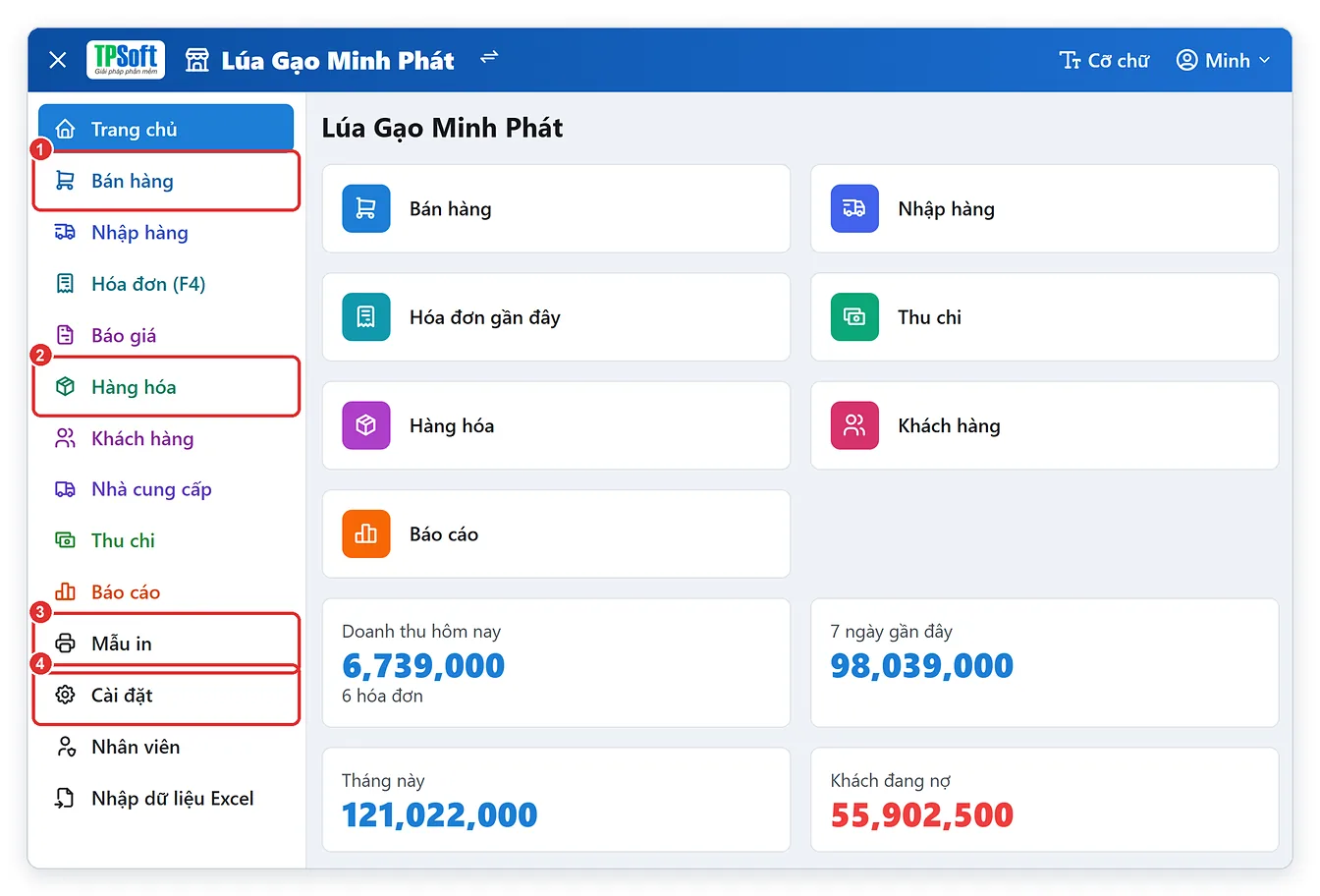 Trang chủ phần mềm bán gạo TPSoft Web của đại lý lúa gạo