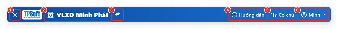 Thanh trên cùng của phần mềm TPSoft Web