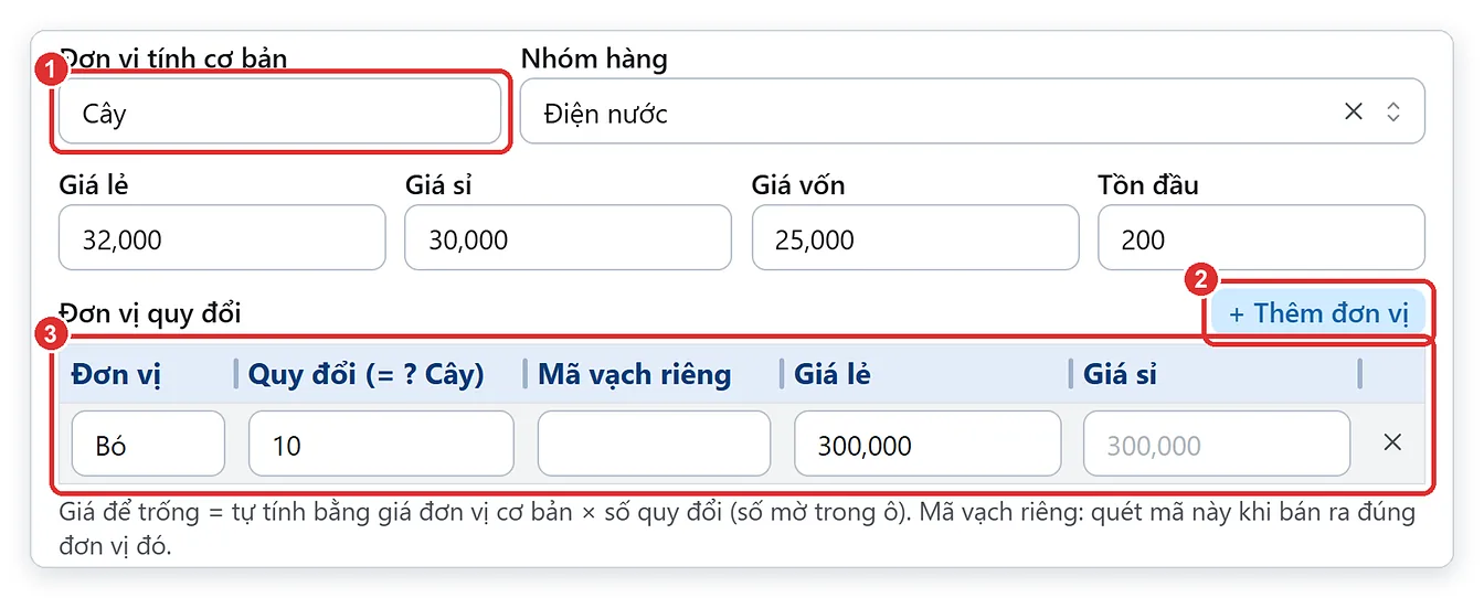 Đơn vị quy đổi trong quản lý hàng hóa: 1 bó bằng 10 cây
