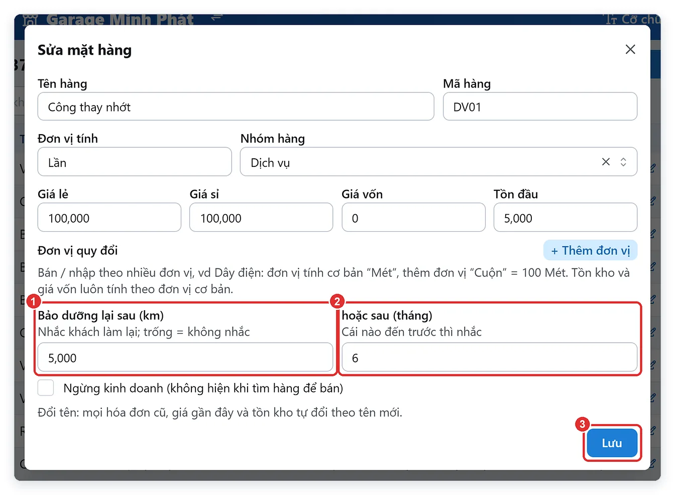 Đặt chu kỳ bảo dưỡng 5.000 km hoặc 6 tháng cho dịch vụ thay nhớt