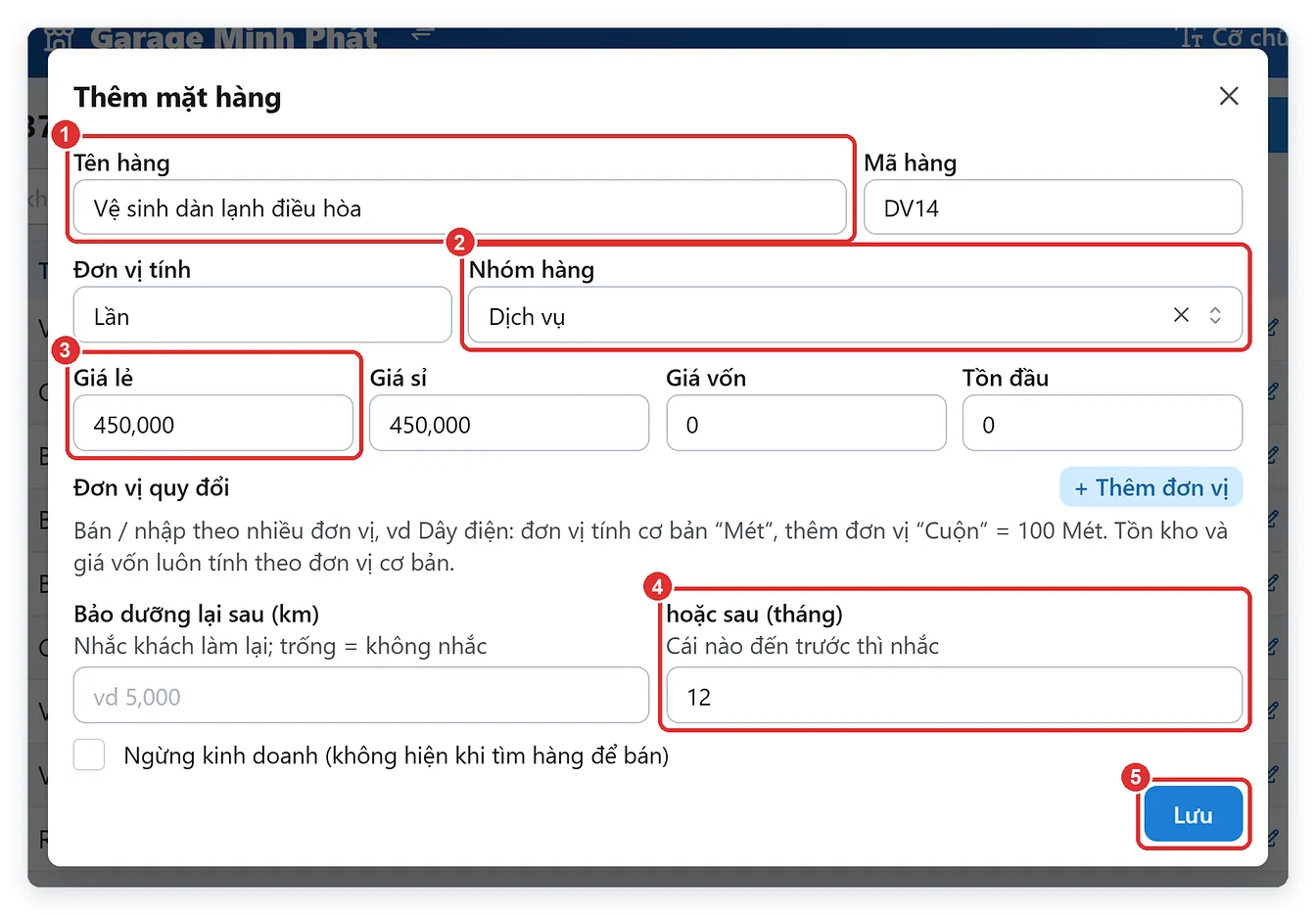 Thêm dịch vụ sửa xe mới kèm chu kỳ bảo dưỡng 12 tháng trên TPSoft Web