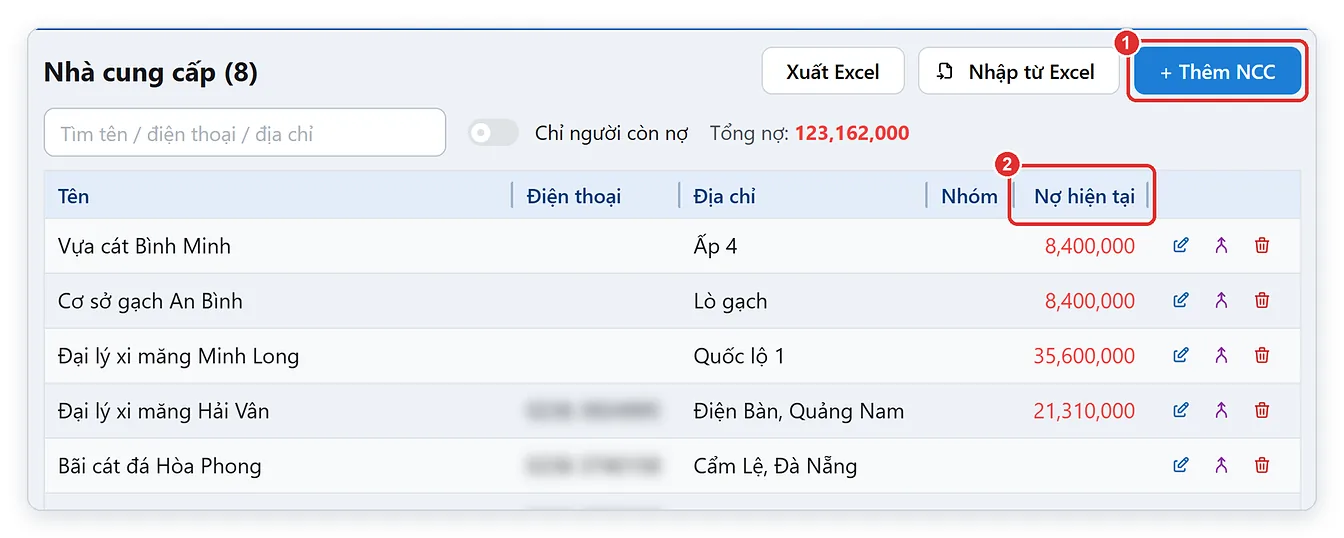 Quản lý nhà cung cấp và công nợ phải trả trên TPSoft Web