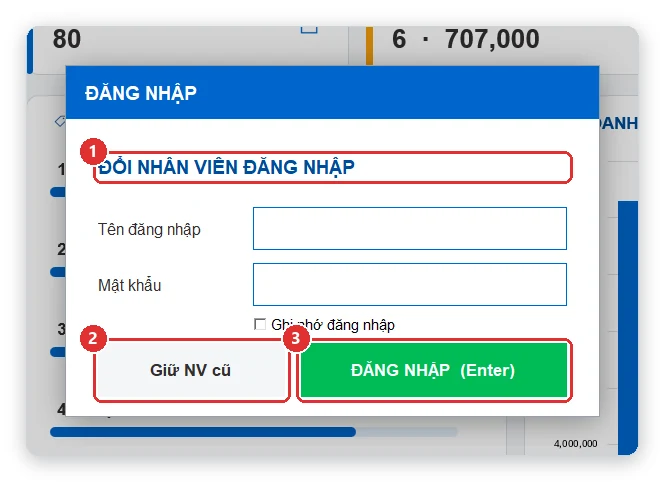 Đổi nhân viên đăng nhập