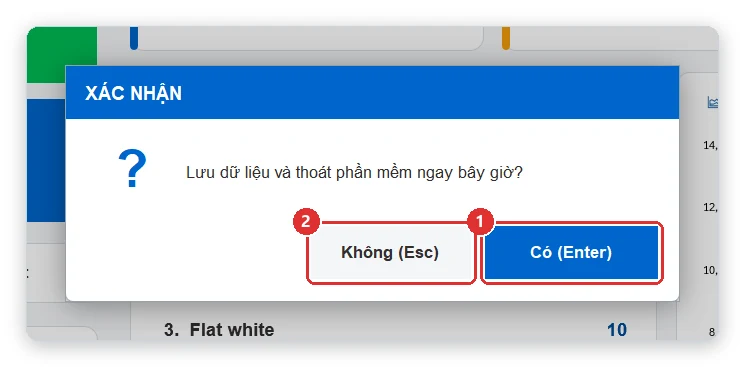 Hộp hỏi lưu dữ liệu và thoát phần mềm