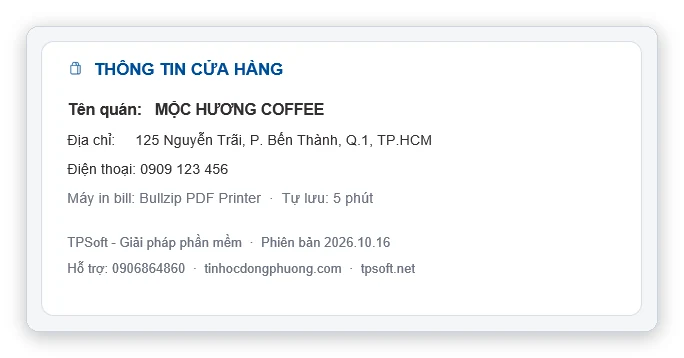 Thông tin cửa hàng trên màn hình chính