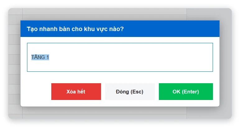 Tạo nhanh bàn cho khu vực