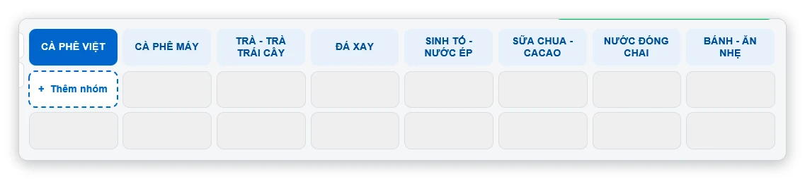 Nút nhóm món trên màn hình gọi món