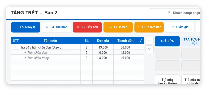 Topping hiện trên bill trà sữa