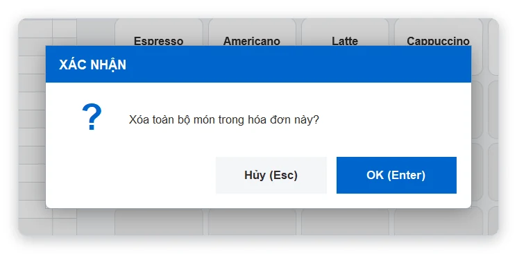Xóa hết món trong bill