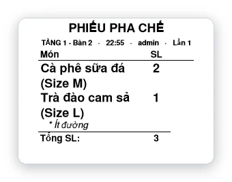 Phiếu pha chế in máy in nhiệt quán cafe