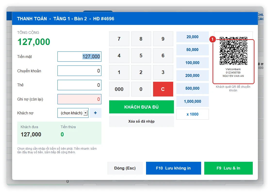 Mã QR chuyển khoản đúng số tiền trên phần mềm bán hàng