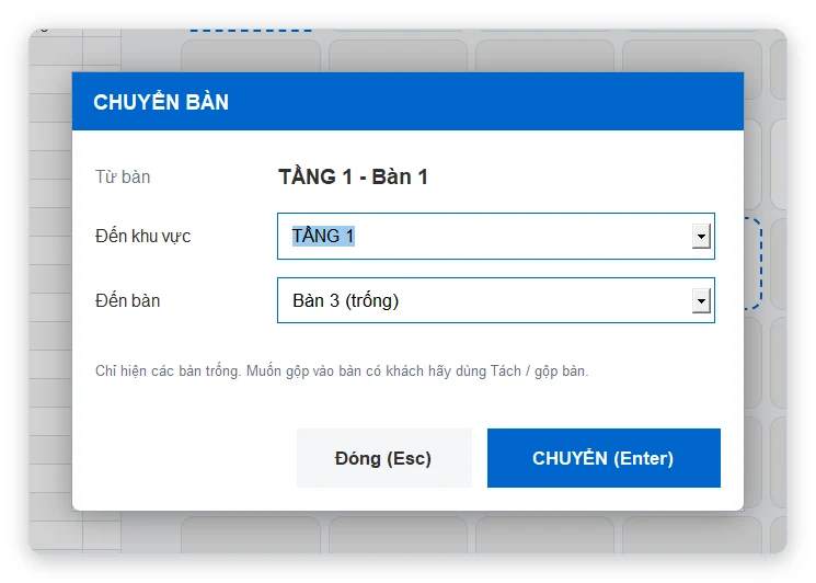 Chuyển bàn khi đang gọi món