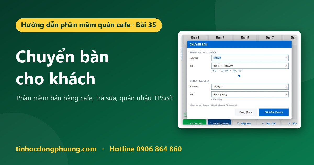 Chuyển bàn cho khách trên phần mềm quán cafe TPSoft