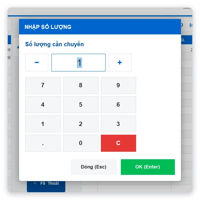 Nhập số lượng cần tách bill