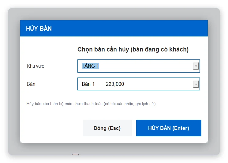 Hủy bàn từ sơ đồ bàn