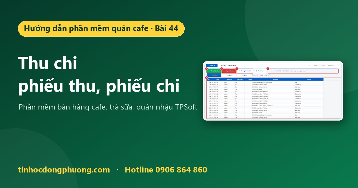 Thu chi: phiếu thu, phiếu chi nhập hàng, điện nước, lương và thống kê