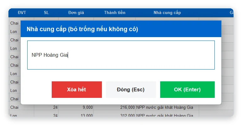Nhà cung cấp khi nhập kho