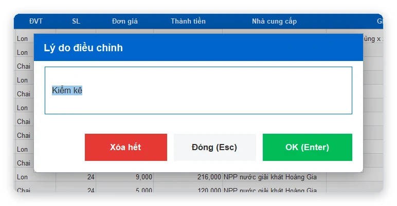 Lý do điều chỉnh tồn kho