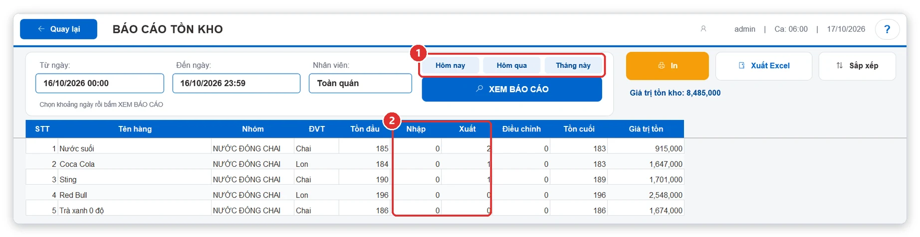 Thống kê số lượng hàng bán ra theo ngày