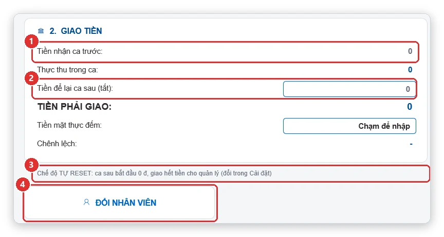 Tiền nhận ca trước và để lại ca sau