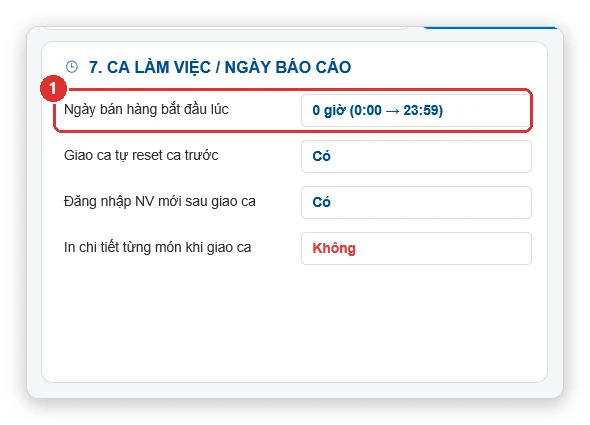 Cài đặt giờ bắt đầu ngày bán hàng
