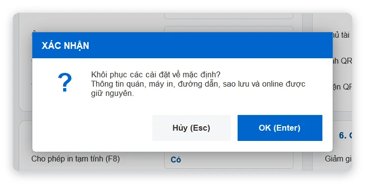 Khôi phục cài đặt mặc định