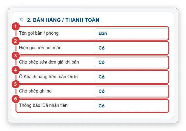 Cài đặt bán hàng thanh toán