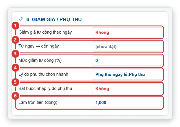 Cài đặt giảm giá tự động và phụ thu