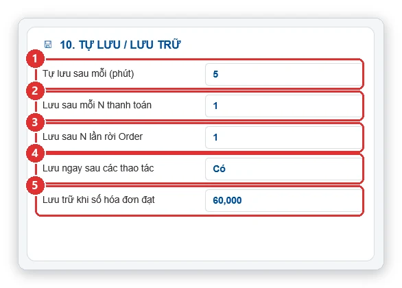 Cài đặt tự lưu dữ liệu