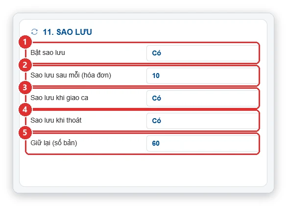 Cài đặt sao lưu dữ liệu