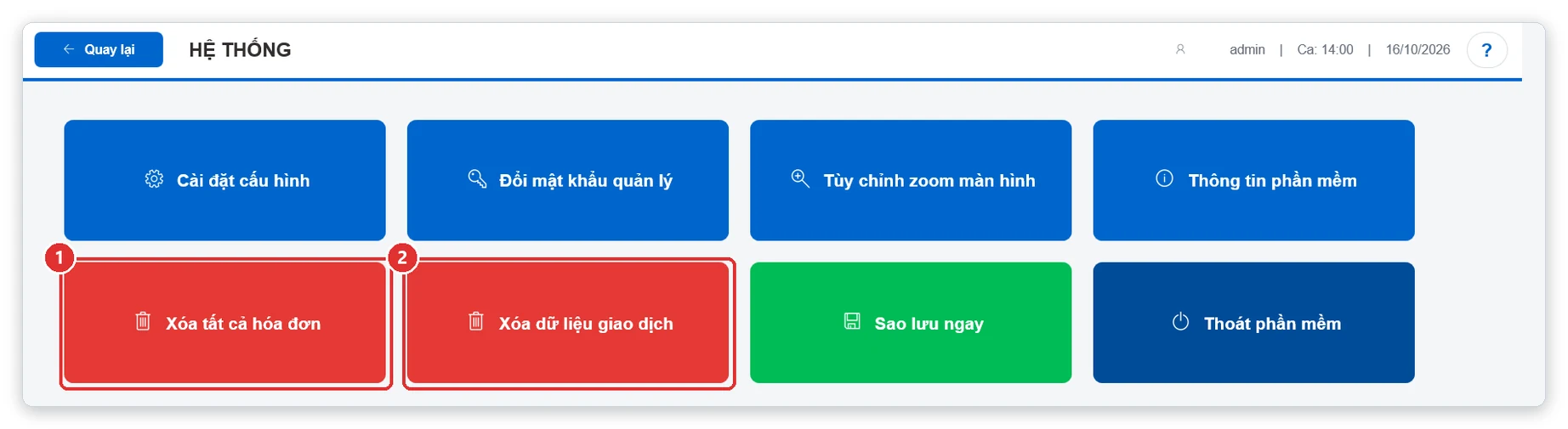 Nút xóa dữ liệu