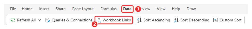 Kiểm tra liên kết ngoài trong Excel bằng Data - Workbook Links