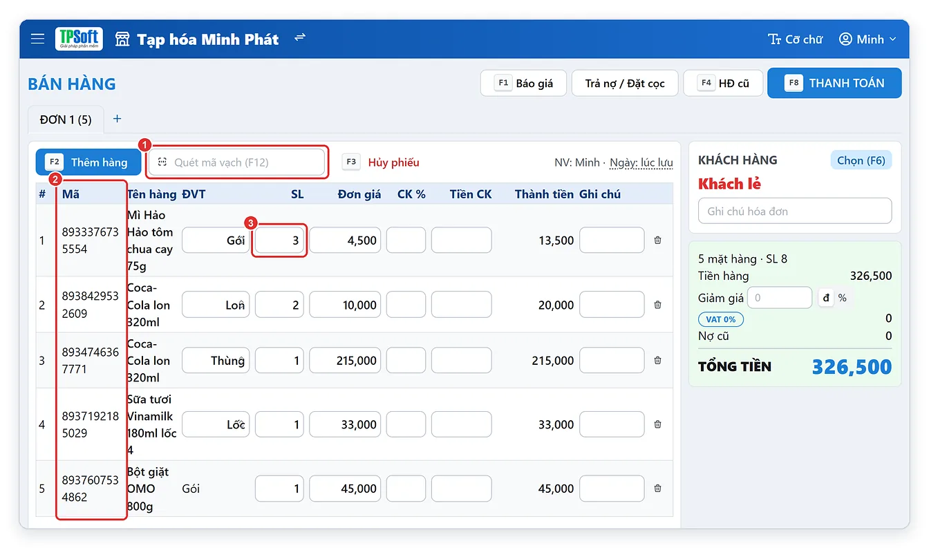 Phần mềm bán hàng tạp hóa online: quét mã vạch bán lẻ gói, lon và cả thùng