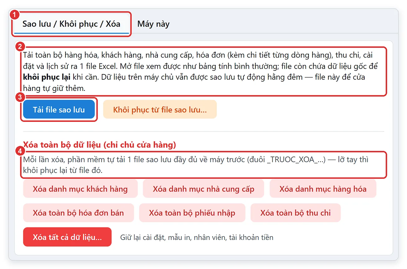Sao lưu dữ liệu bán hàng tự động mỗi đêm và nút tải file sao lưu trên TPSoft Web