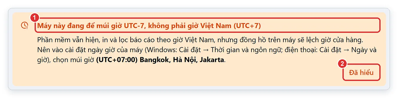 Cảnh báo máy để sai múi giờ trên phần mềm TPSoft Web
