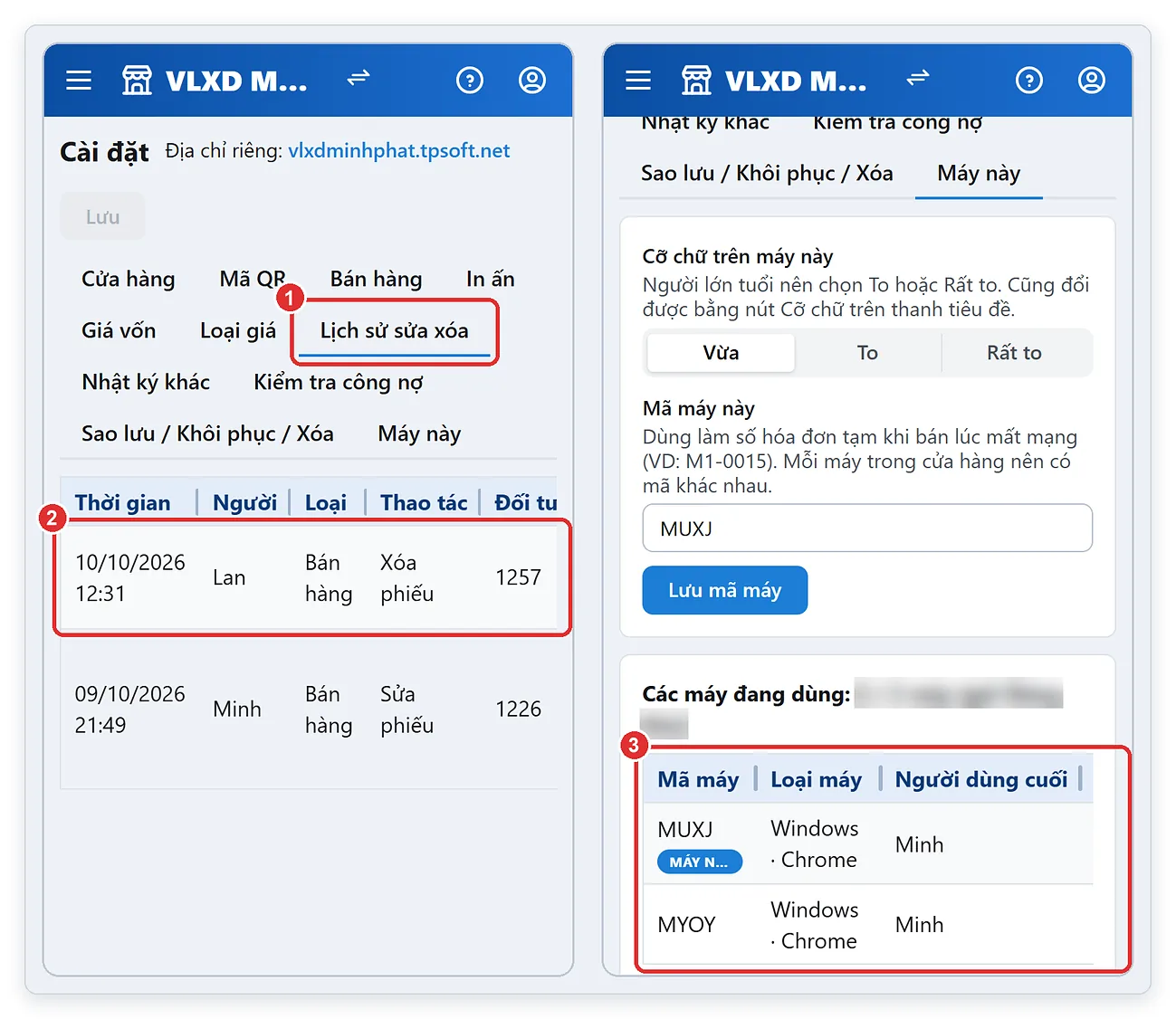 Kiểm soát nhân viên từ xa: lịch sử sửa xóa hóa đơn và danh sách máy đang dùng